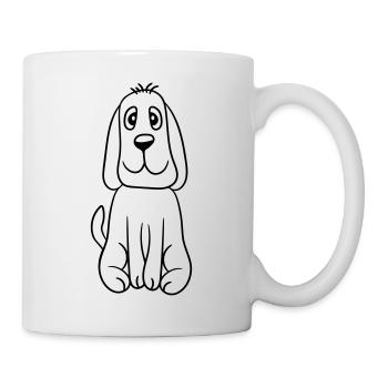 chien assis mignon petit chiot heureux animal de compagnie - Mug blanc - blanc - Droite