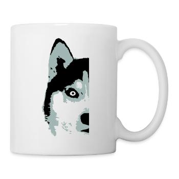 Hund Weißer Husky Halbes Gesicht Kopf Schön Cool - Tasse - Weiß - Rechts