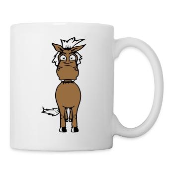 cheval anxieux drôle drôle grimace dessin animé - Mug blanc - blanc - Droite