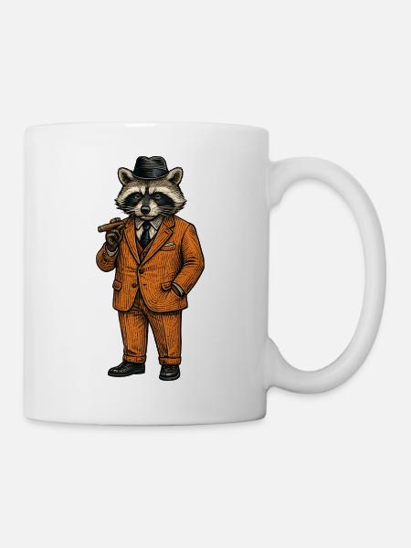 Raccoon Gentleman mit Zigarre - Tasse - Weiß
