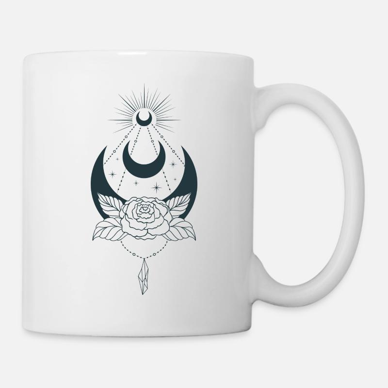 Mystische Mond-Ästhetik mit Blume - Tasse - Weiß