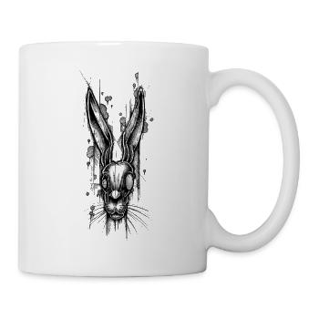 Dunkles Kaninchen Illustration in Schwarz-Weiß - Tasse - Weiß - Rechts