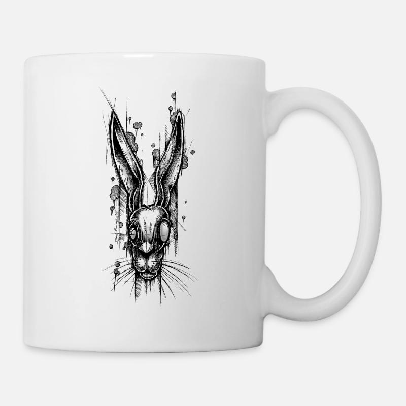 Dark Rabbit Illustration in Black and White - Mug - white