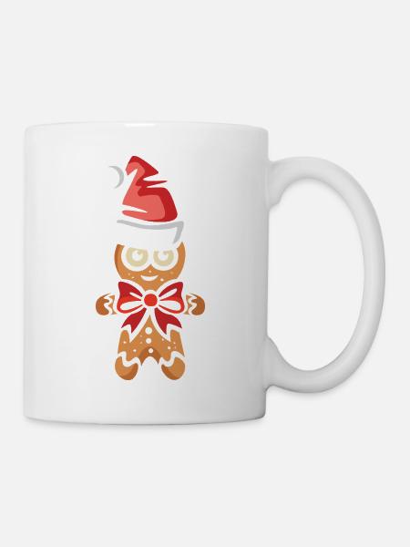 Lebkuchenmann mit Weihnachtsmütze - Tasse - Weiß