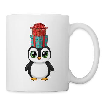 Lustiger Pinguin Weihnachten Geschenke Balancieren - Tasse - Weiß - Rechts