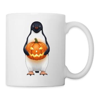 Pingouin d’Halloween mignon avec citrouille dessin animé amusant - Mug blanc - blanc - Droite