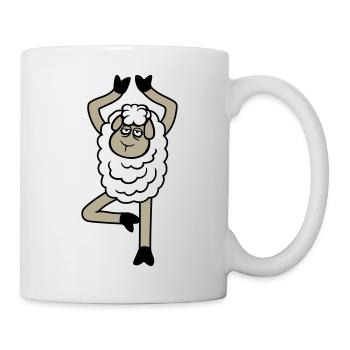 mouton fatigué épuisé triste yoga arbre pose bande dessinée - Mug blanc - blanc - Droite