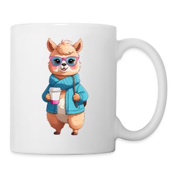 Kaffee Alpaka im Hoodie mit Brille - Tasse - Weiß - Rechts