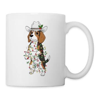 Lustiger Beagle Weihnachten Mistelzweig Cartoon - Tasse - Weiß - Rechts