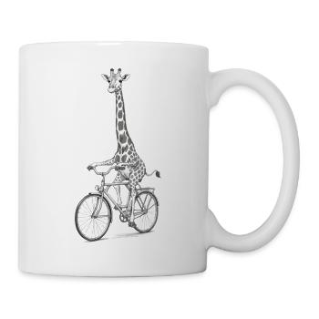 Giraffe on Bike Grayscale Whimsy - Mug - white - Right