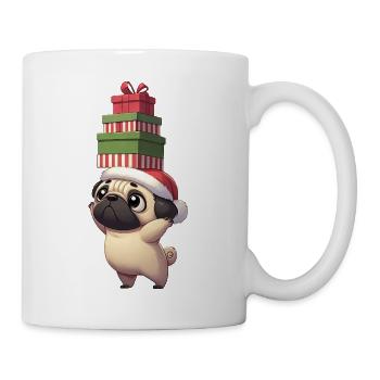 Süßer Hund Mops Weihnachten Cartoon Tollpatsch - Tasse - Weiß - Rechts
