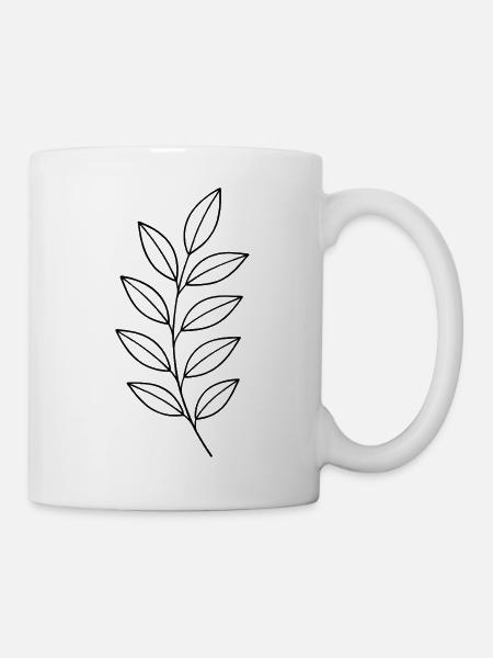 Blätterzweig Linienzeichnung - Tasse - Weiß