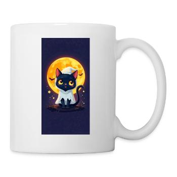 Mondschein-Katze im Geisterumhang - Tasse - Weiß - Rechts