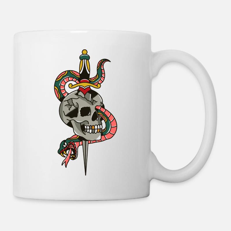 Skull Dagger Snake Tattoo Illustration - Tasse - Weiß