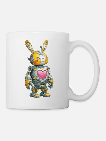 Herzroboter Häschen im Retro-Stil - Tasse - Weiß