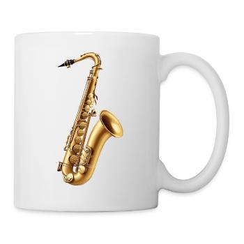 Goldenes Saxophon – Jazzglanz - Tasse - Weiß - Rechts