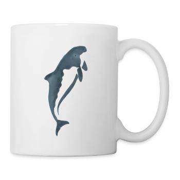Aquarell-Delfin Silhouette - Tasse - Weiß - Rechts