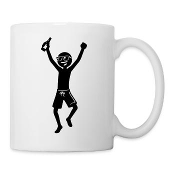 Party Jubel Bier Strichmännchen Schwarz - Tasse - Weiß - Rechts