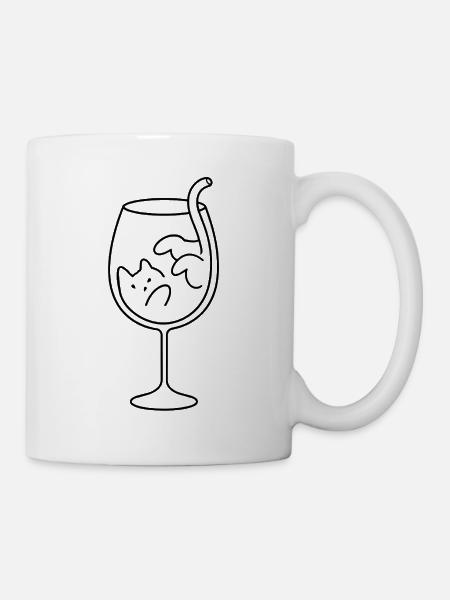 Katze im Weinglas - Tasse - Weiß