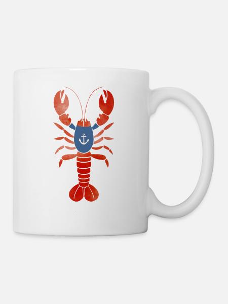 Lobster mit Ankershirt – Maritimes Design - Tasse - Weiß