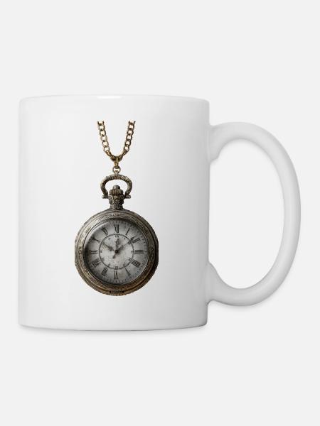 Antique gilded clock on chain - Mug - white
