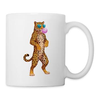 Cooler Leopard Mit Sonnenbrille Und Kaugummi - Tasse - Weiß - Rechts