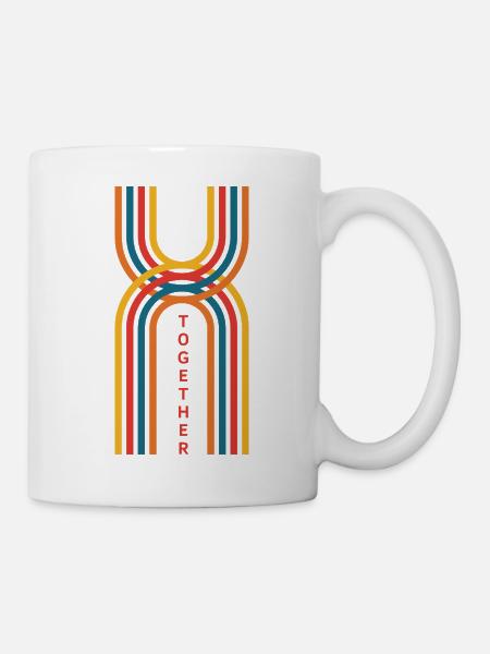 Together - Retro Regenbogen Linie - Tasse - Weiß