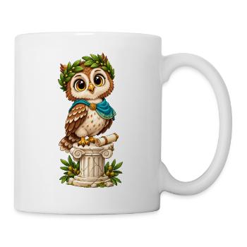 Weise Eule im Lorbeerkranz - Tasse - Weiß - Rechts