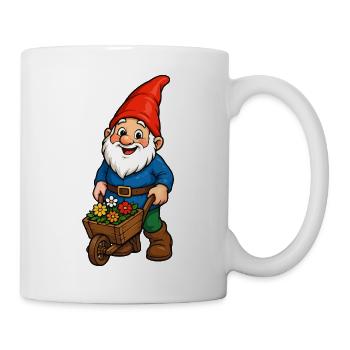 Zwerg mit Blumenwagen - Tasse - Weiß - Rechts