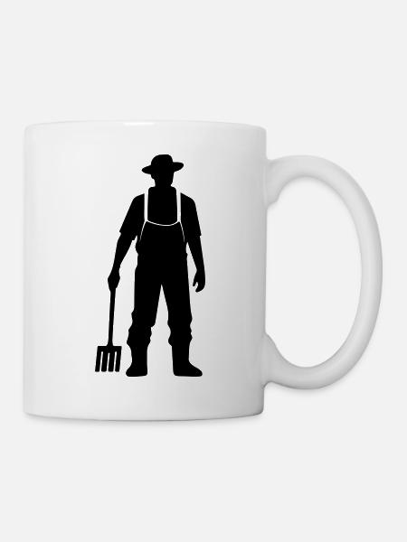 Bauer mit Mistgabel Silhouette - Tasse - Weiß