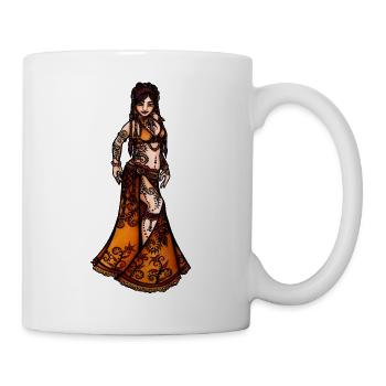 Bernsteinfarbenes Sonnenuntergangs-Bauchtanzkleid - Tasse - Weiß - Rechts