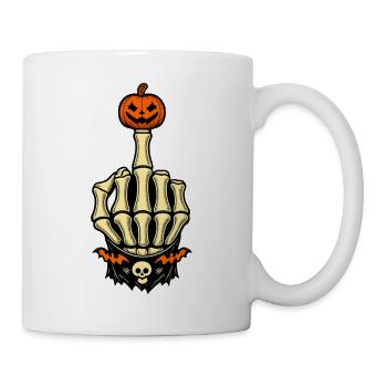 Kürbis Mittelfinger Halloween Skelett - Tasse - Weiß - Rechts