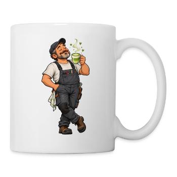 Hausmeister mit Matcha Latte – Lustiges Motiv - Tasse - Weiß - Rechts
