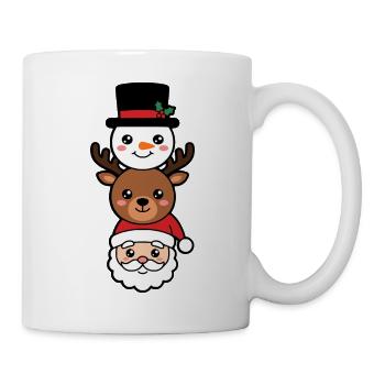 Niedliches Kawaii-Santa-Rentier-Schneemann-Stapelgesicht - Tasse - Weiß - Rechts