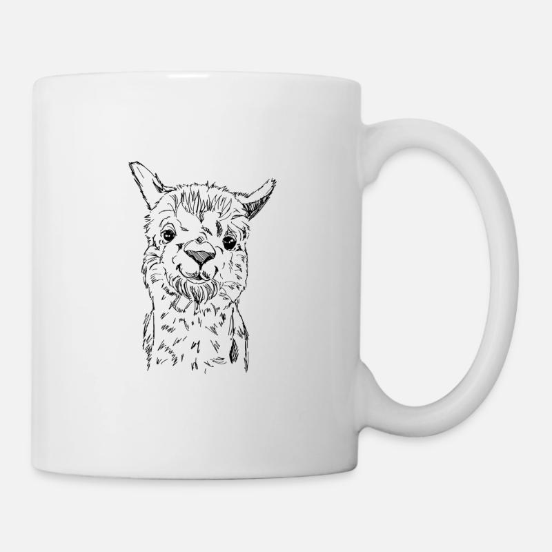 Cute hand drawn alpaca in vintage style - Mug - white