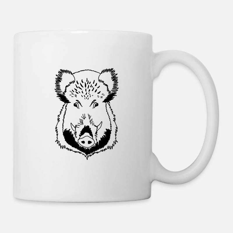 Tête de sanglier noir et blanc - Mug blanc - blanc