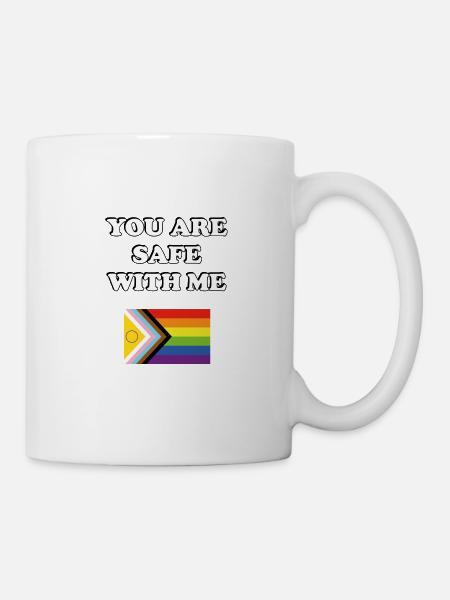 Du er trygg hos meg Inkluderende Pride Progress Flag - Kopp - hvit