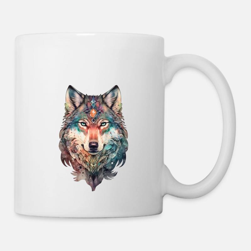 Wolf Aquarell Wald Waldtier Wildtier Mandala - Tasse - Weiß