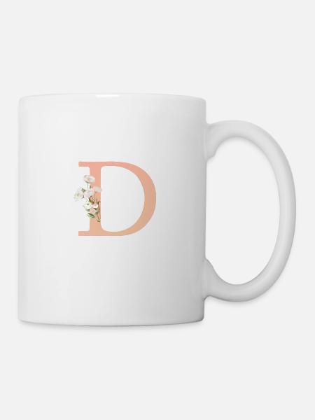 D Monogramm, minimal, pastel, Blumen - Tasse - Weiß