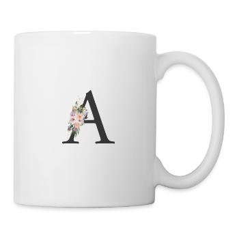Buchstabe A, Monogramm, Bunte Blumen - Tasse - Weiß - Rechts