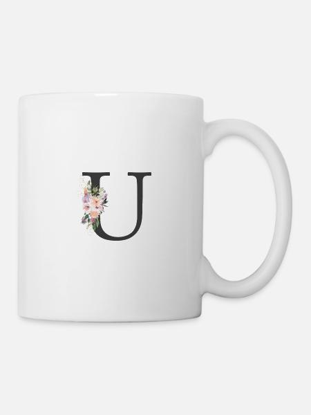 Buchstabe U, Monogramm, Blumen - Tasse - Weiß