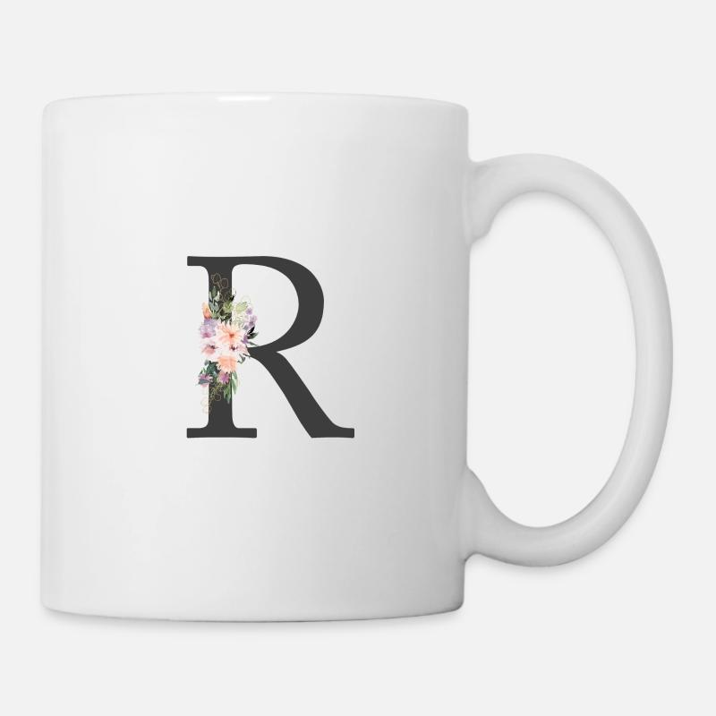 Buchstabe R, Monogramm, Blumen - Tasse - Weiß