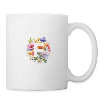 F Monogramm , bunter Blumenstrauss - Tasse - Weiß - Rechts