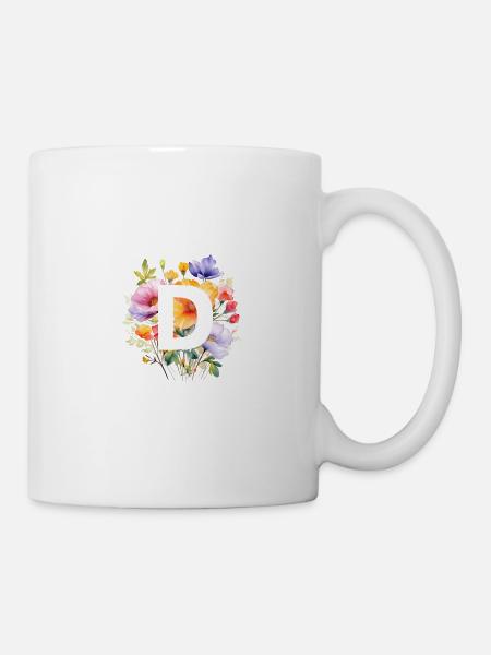 D Monogramm , bunter Blumenstrauss - Tasse - Weiß