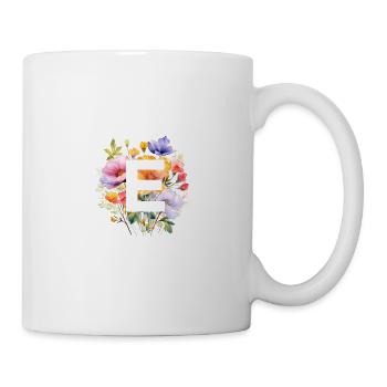E Monogramm , bunter Blumenstrauss - Tasse - Weiß - Rechts