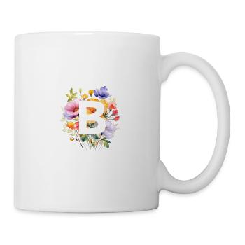 B Monogramm , bunter Blumenstrauss - Tasse - Weiß - Rechts