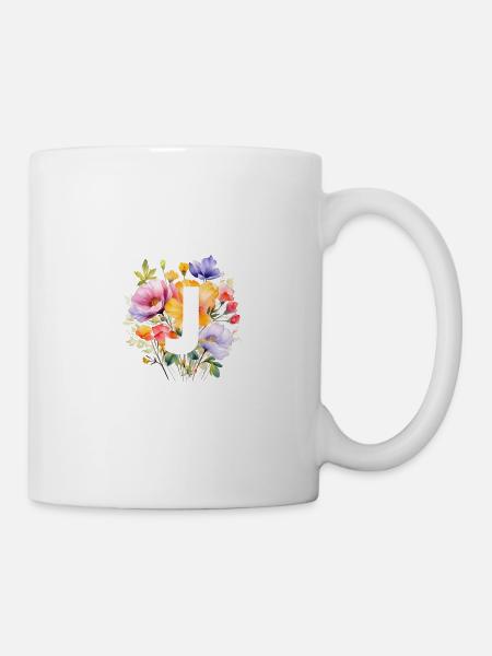 J Monogramm , bunter Blumenstrauss - Tasse - Weiß