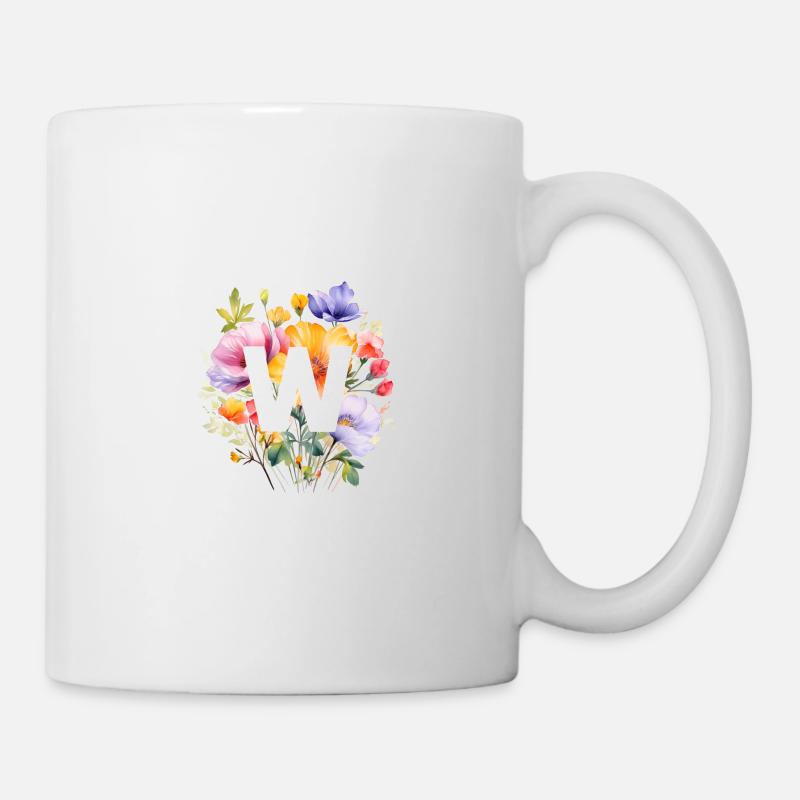 W Monogram, Colorful Bouquet - Mug - white