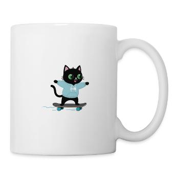 Chat skateboard en sweat à capuche. Miaou, j’arrive. - Mug blanc - blanc - Droite