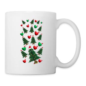 Weihnachtsbäume mit Herzen und Weihnachtsmützen. - Tasse - Weiß - Rechts